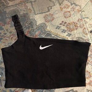 Nike One Shoulder workout top in Black